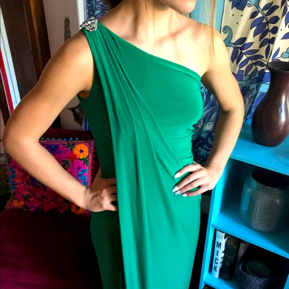 Elegant one shoulder Ralph Lauren evening dress.